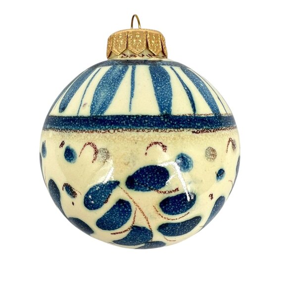 David Frazzetta Italian Hand-Painted Blue White Ceramic Christmas Ornament - Picture 2 of 9